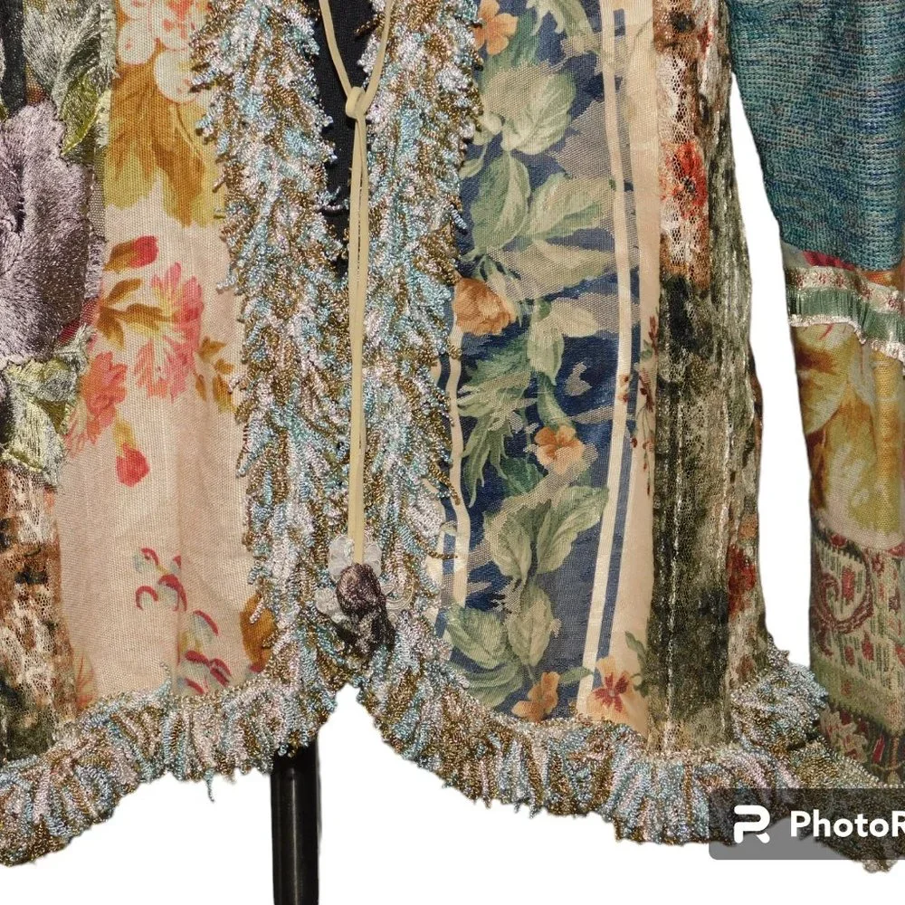 Lee Anderson Linen/Silk Blend Jacket Embroidered Tie Front Size Medium Vintage - Picture 3 of 13